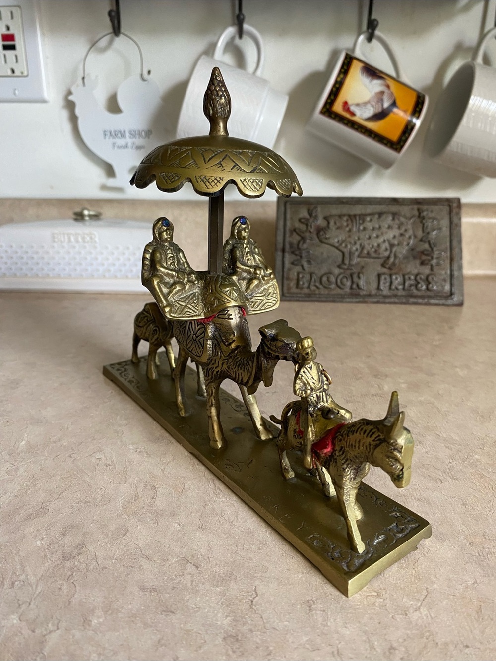 Vintage Brass Turkish Camel Caravan Jewels Figurine Hand-Crafted Mid-Century Art